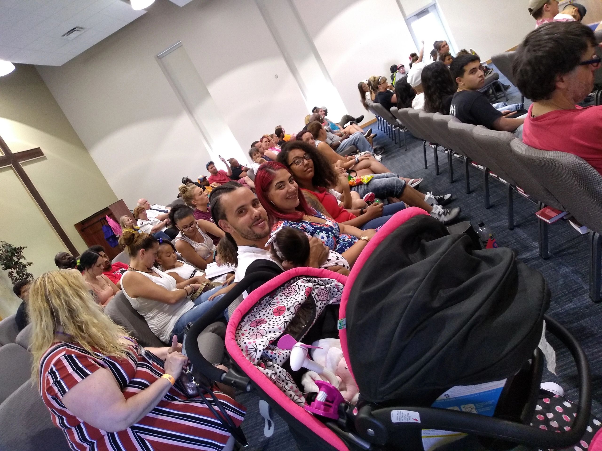 Indoor community event with families