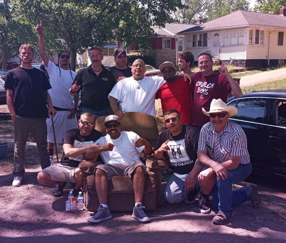 Group photo men residential driveway