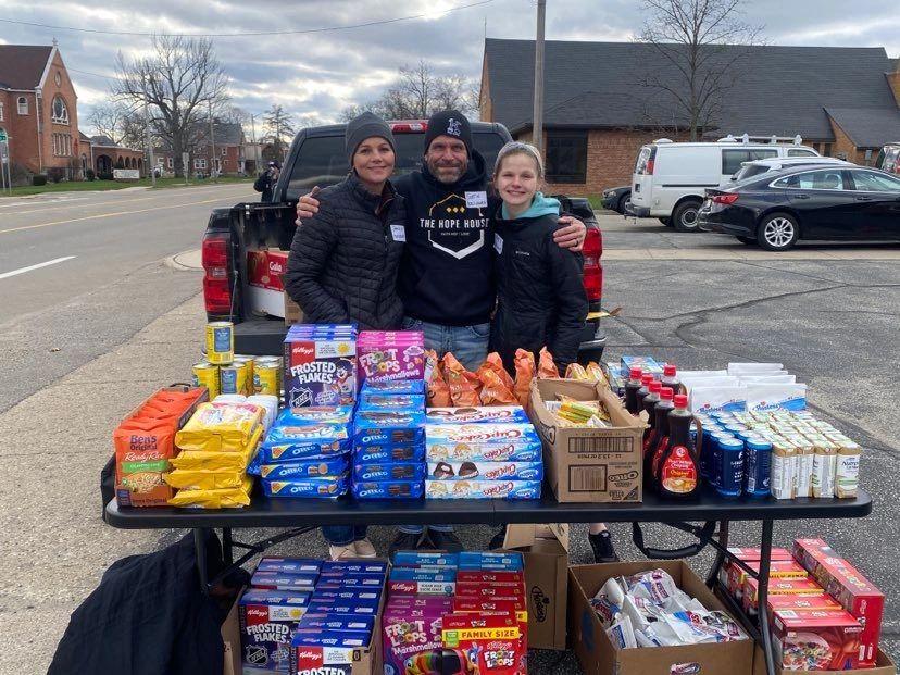 Food drive at pickup truck tailgate